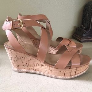 FRANCO SARTO LEATHER CORK HEELED WEDGE